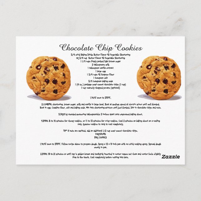 Chocolate Chip Cookies Rezept Kochküche Süßigkeite Postkarte (Rückseite)