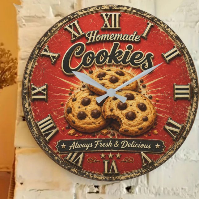 Chocolate Chip Cookies Rustic Baking Gift Große Wanduhr (Von Creator hochgeladen)