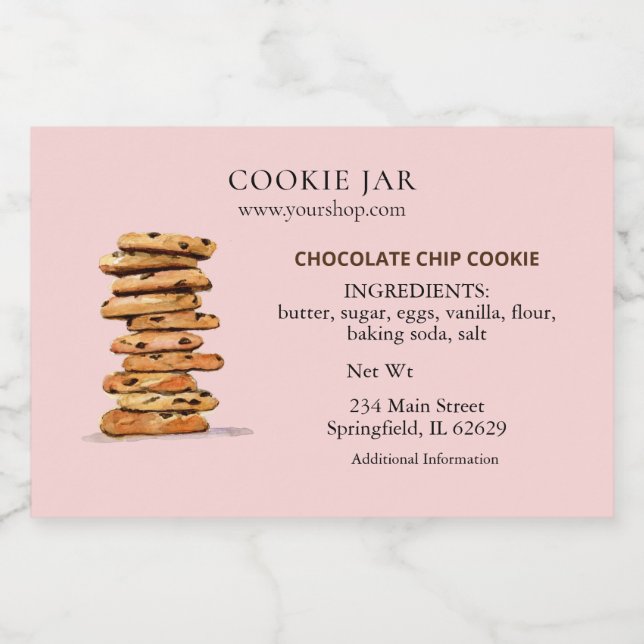 Chocolate Chip Plätzchen Pink Bäckerei Lebensmitteletikett (Einzelnes Label)
