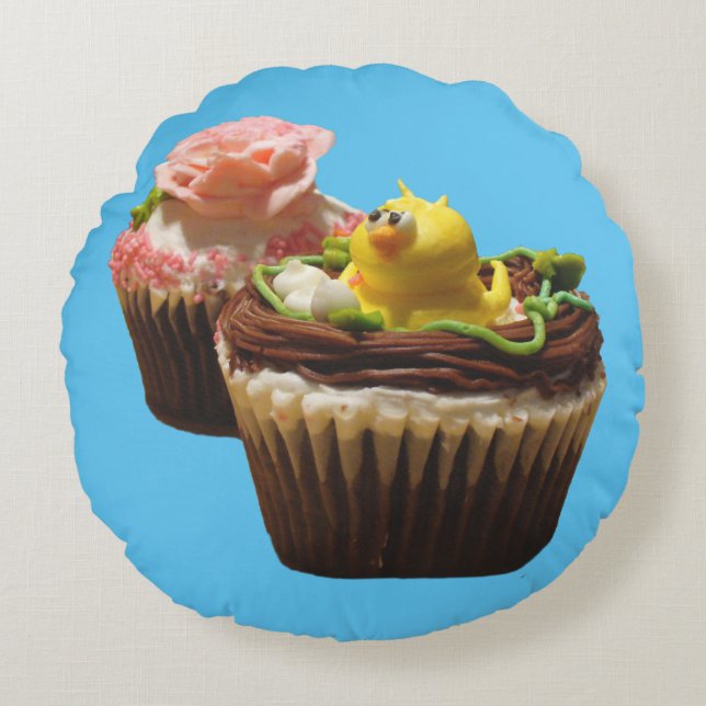 Chocolate Cupcakes Bird & Rose Round Throw Pillow Rundes Kissen (Vorderseite)
