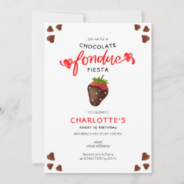 Chocolate Fondue Fiesta Strawberry Hearts Birthday Einladung