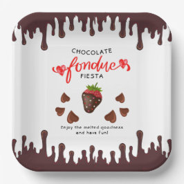 Chocolate Fondue Fiesta Strawberry Hearts Birthday Pappteller