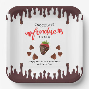 Chocolate Fondue Fiesta Strawberry Hearts Birthday Pappteller