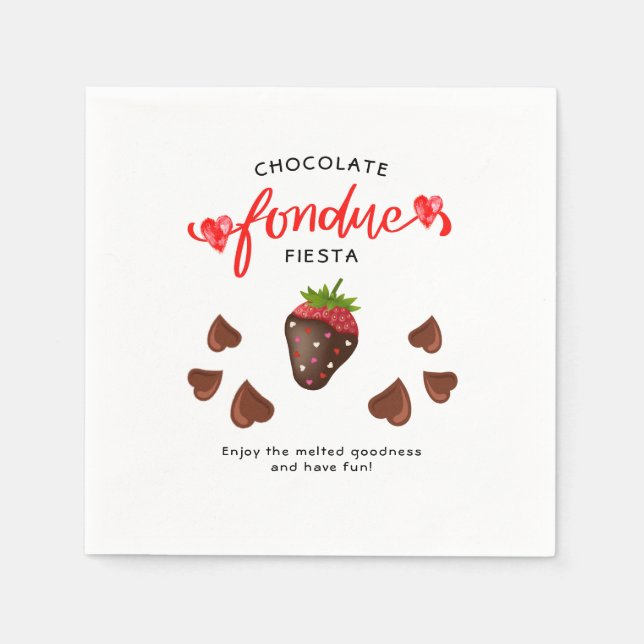 Chocolate Fondue Fiesta Strawberry Hearts Birthday Serviette (Vorderseite)