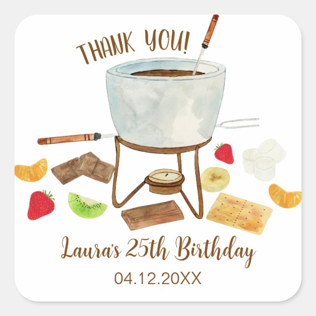 Chocolate Fondue Party Quadratischer Aufkleber (Vorderseite)