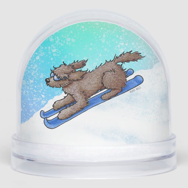 Chocolate Goldendoodle DoodleMoji  Schneekugeln (Vorderseite)