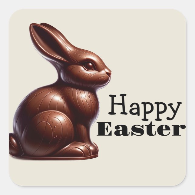 Chocolate Happy Oaster Bunny Rabbit Quadratischer Aufkleber (Vorderseite)