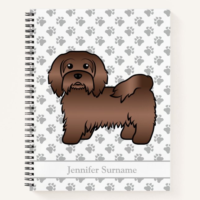 Chocolate Havanese Niedlich Cartoon Dog & Name Notizbuch (Vorderseite)
