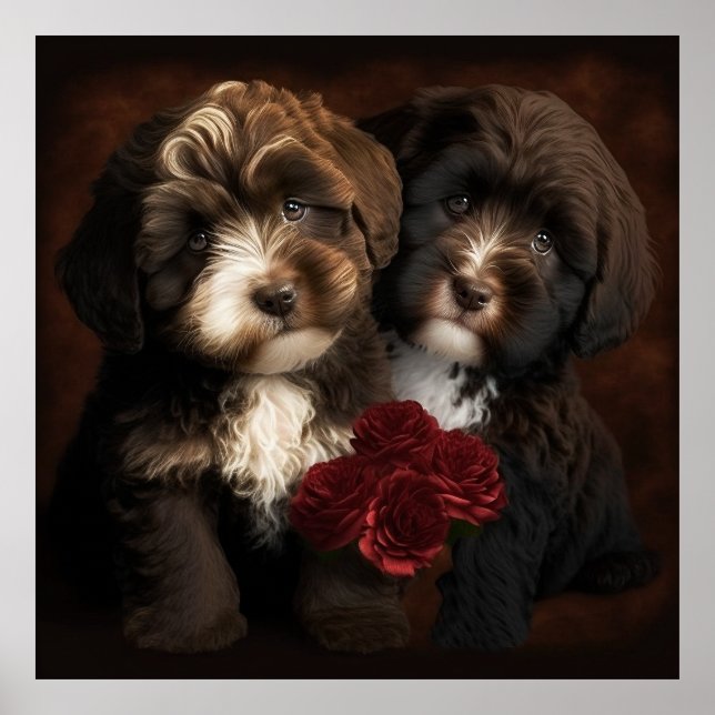Chocolate Havanese Puppies Wall Print by HavaHug Poster (Vorne)