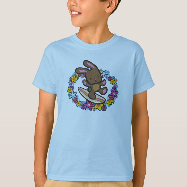Chocolate Hawaiian Surfing Sonniger Cartoon Multi T-Shirt (Vorderseite)