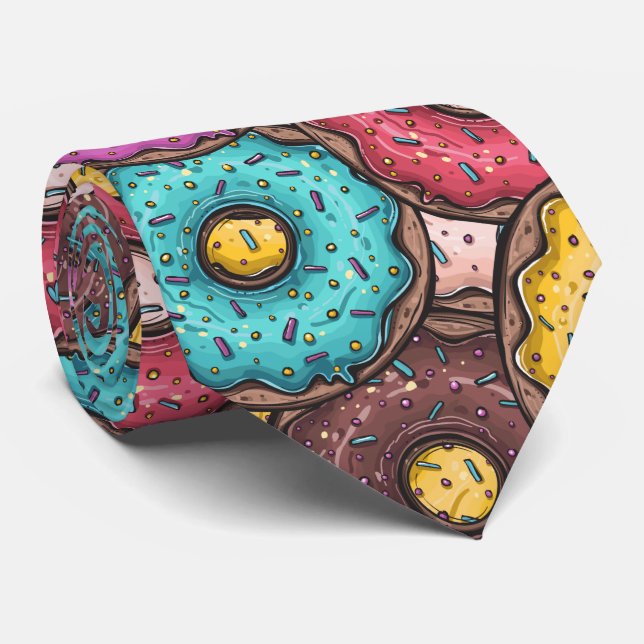 Chocolate Iced Sprinkles Doughnuts Neck Tie Krawatte (Gerollt)