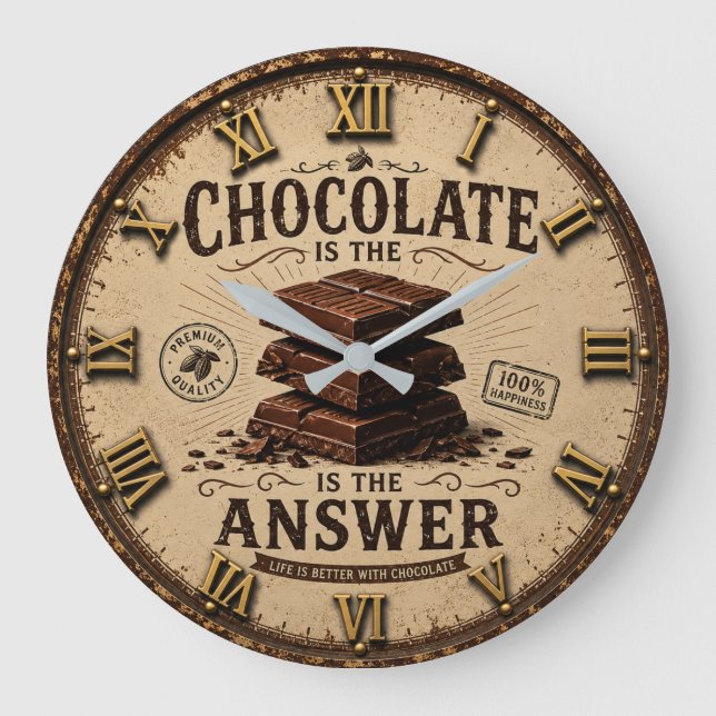  Chocolate Is the Answer Kitchen Decor for Bakers Große Wanduhr (Vorderseite)