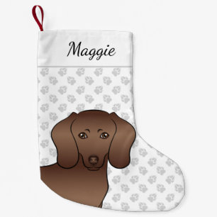 Chocolate Kurzhaar-Dachshund-Cartoon-Hund & Name Kleiner Weihnachtsstrumpf