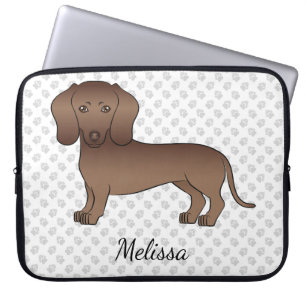 Chocolate Kurzhaar-Dachshund-Cartoon-Hund & Name Laptopschutzhülle