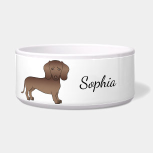 Chocolate Kurzhaar-Dachshund-Cartoon-Hund & Name Napf