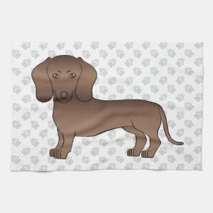 Chocolate Kurzhaar-Dachshund-Cartoon-Hund & Pfoten Geschirrtuch