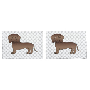 Chocolate Kurzhaar-Dachshund-Cartoon-Hund & Pfoten Kissenbezug