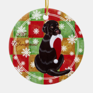 Chocolate Lab Weihnachtsmann Mütze Schneeflocke Keramikornament