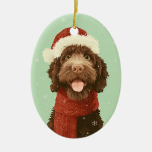 Chocolate-Labradoodle-Weihnachtserinnerung Keramik Ornament