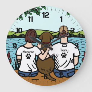Chocolate Labrador and Mom and Dad Große Wanduhr