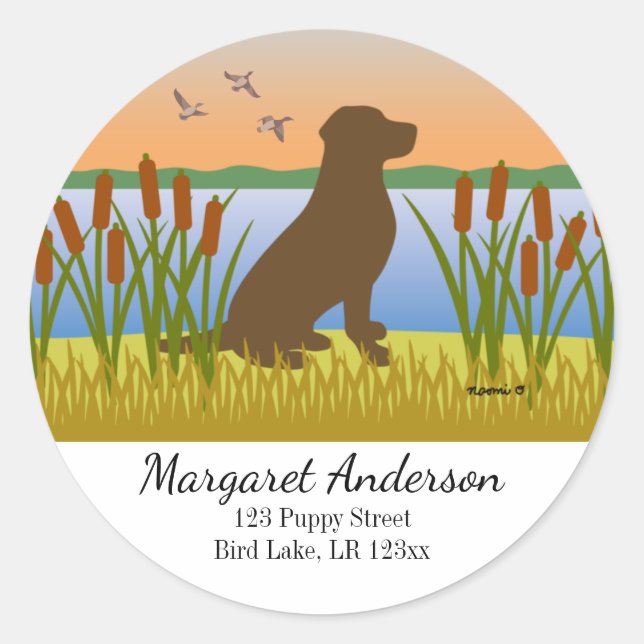 Chocolate Labrador Bird Dog Sunset Address Runder Aufkleber (Vorderseite)