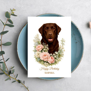 Chocolate-Labrador-Blumenporträt Karte