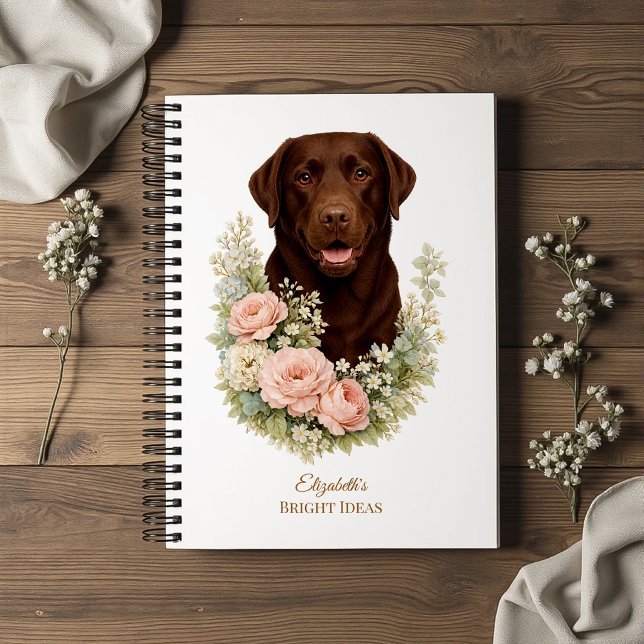 Chocolate-Labrador-Blumenporträt Notizbuch (Von Creator hochgeladen)