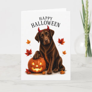 Chocolate Labrador Halloween Teufelshund Karte