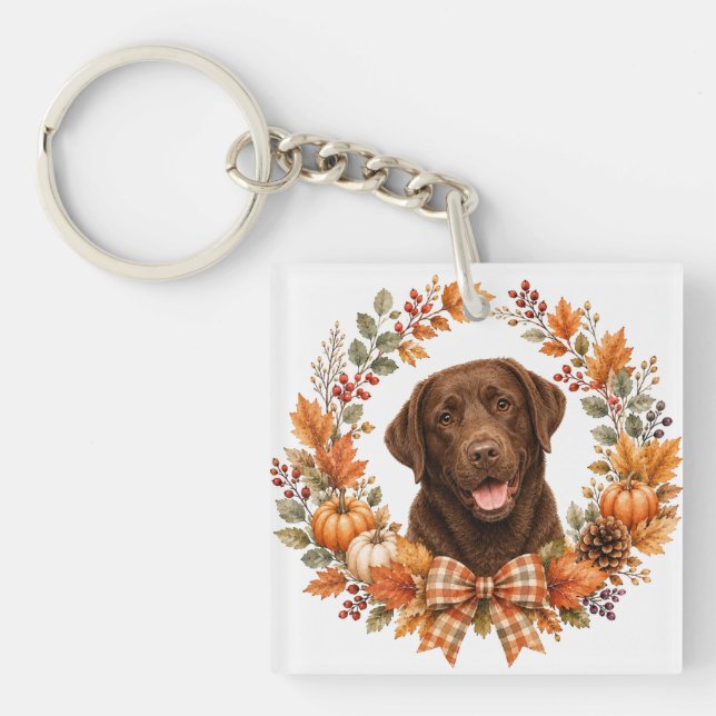 Chocolate Labrador Herbst Schlüsselanhänger (Vorderseite)