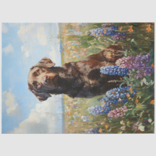 Chocolate Labrador Lupinenblumen Dekorative Kunst Seidenpapier