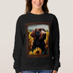 Chocolate-Labrador-Malerei-Sonnenblumen-Blumen-Mut Sweatshirt