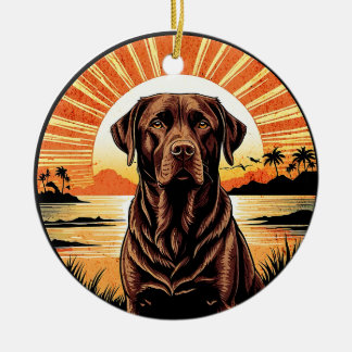 Chocolate Labrador Retro Sunset Dog Lover Keramik Ornament