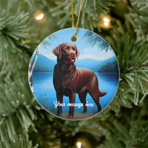 Chocolate Labrador und Blue Lake Keramik Ornament