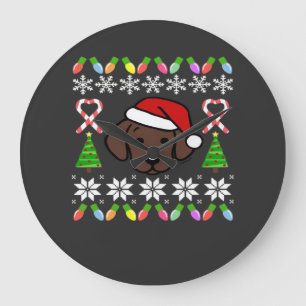 Chocolate-Labrador-Welpe Weihnachten Santa Oversiz Große Wanduhr