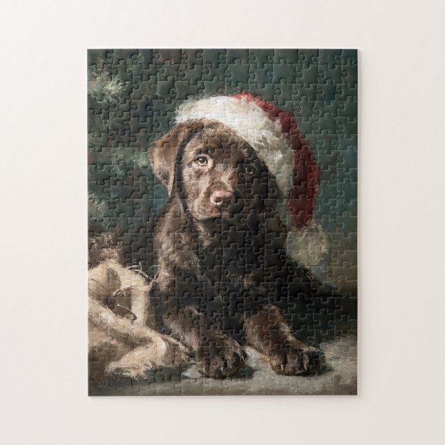 Chocolate-Labrador-Welpen-Weihnachtsbild (Vertikal)