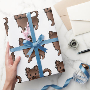 Chocolate Langhaar Chihuahua Süßer Hund Muster Geschenkpapier