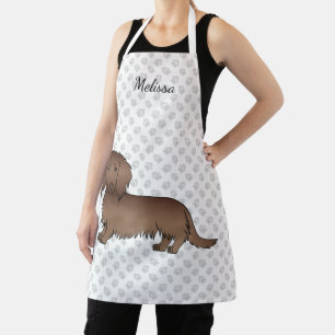 Chocolate Langhaar-Dachshund-Cartoon-Hund & Name Schürze