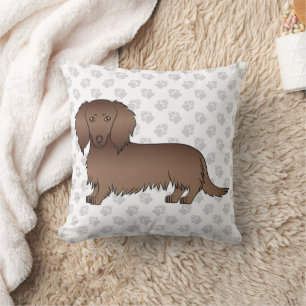 Chocolate Langhaar-Dachshund-Cartoon-Hund & Pfoten Kissen