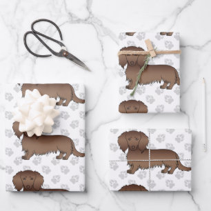Chocolate Langhaar-Dachshund Süßer Hund Muster Geschenkpapier Set