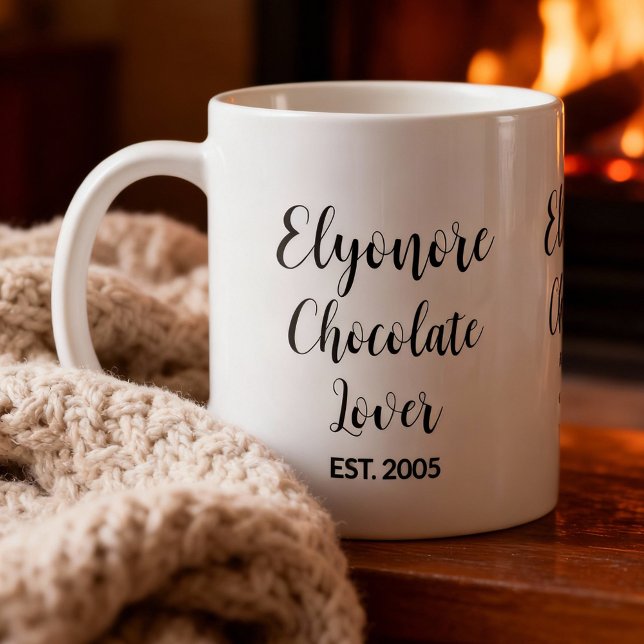 Chocolate Lover Black Script Personalized Name Est Kaffeetasse (Von Creator hochgeladen)