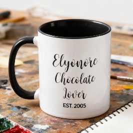 Chocolate Lover Black Script Personalized Name Est Tasse