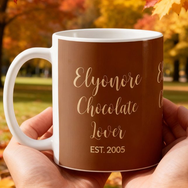 Chocolate Lover Cream Script Personalized Name Est Kaffeetasse (Von Creator hochgeladen)