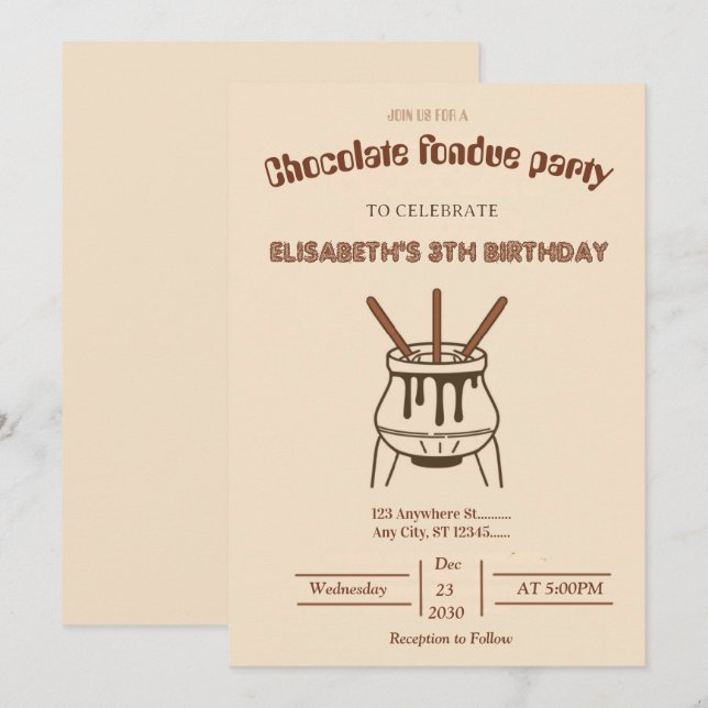 Chocolate Lovers Fondue Party Invitation Einladung (Vorne/Hinten)