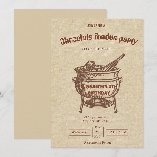 Chocolate Lovers Fondue Party Invitation Einladung (Vorne/Hinten)