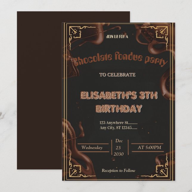 Chocolate Lovers Fondue Party Invitation Einladung (Vorne/Hinten)