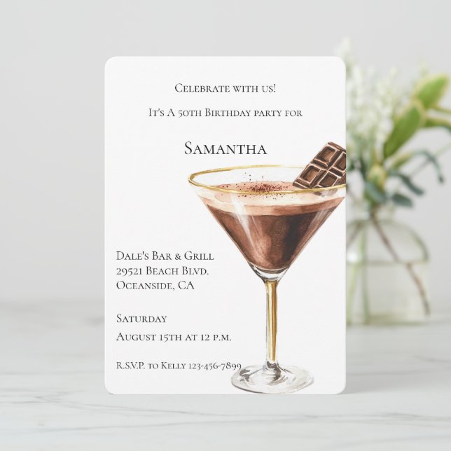 Chocolate Martini Geburtstag Einladung (Stehend Vorderseite)