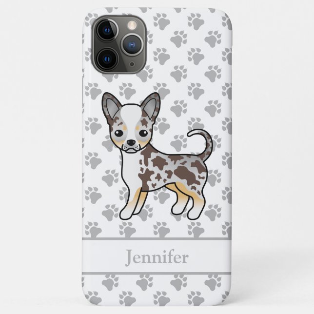Chocolate Merle Smooth Coat Chihuahua Dog & Name Case-Mate iPhone Hülle (Rückseite)