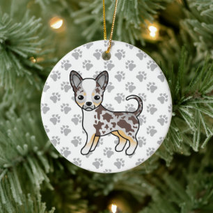 Chocolate Merle Smooth Coat Chihuahua Hund & Pfote Keramik Ornament