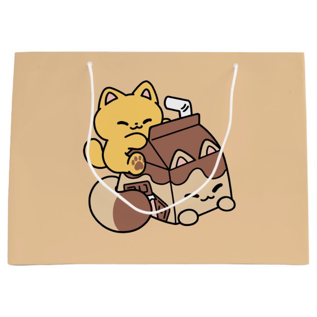 Chocolate Milk Sipping on Bliss – Kawaii Cat Food  Große Geschenktüte (Vorderseite)