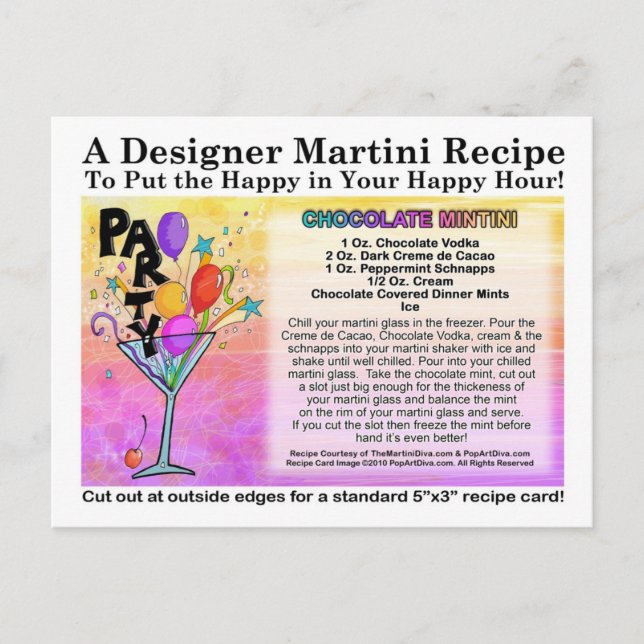 Chocolate Mini Martini Rezept Karte Postkarte (Vorderseite)